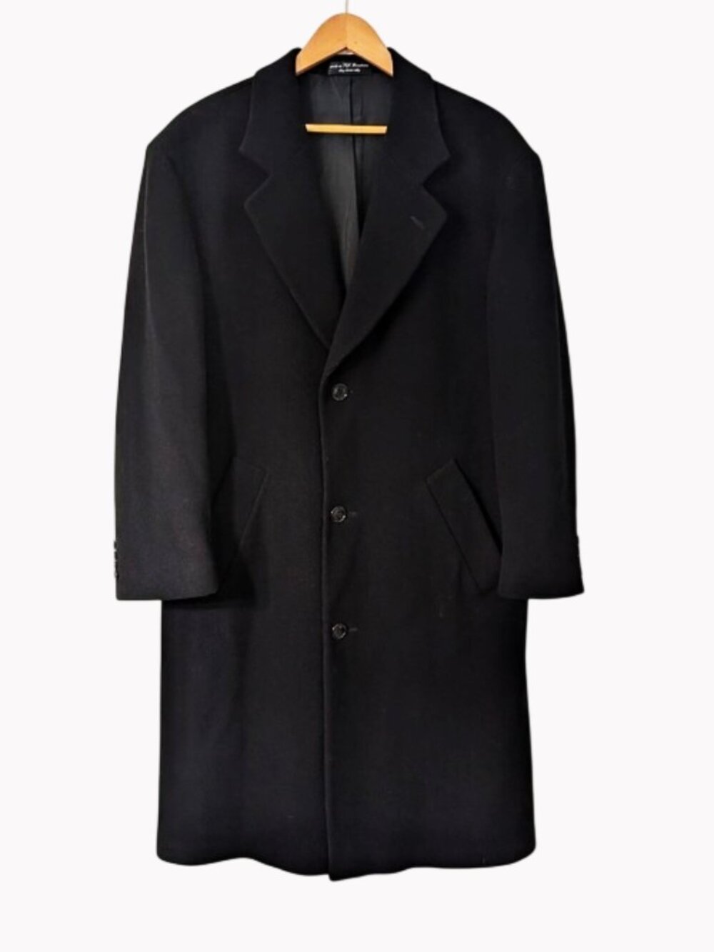 Andrew Fezza Men's Cashmere Blend Black Single-Breasted Wool Overcoat Size S42